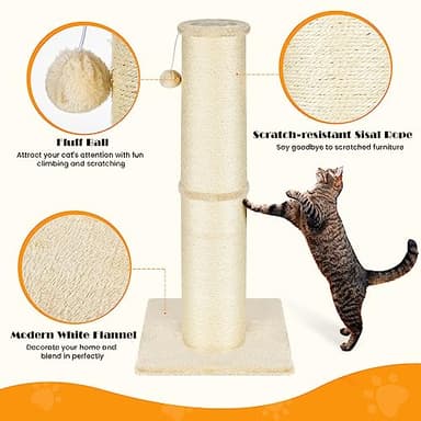 PAWSCRAT Cat Scratching Post 32 Inch High, 5.5 Inch Large Diameter Natural Sisal Cat Scratch Post, Scratch-Resistant and Durable Tall Cat Scratcher for Indoor Cats, Protect Your Furniture, Beige - Image 6