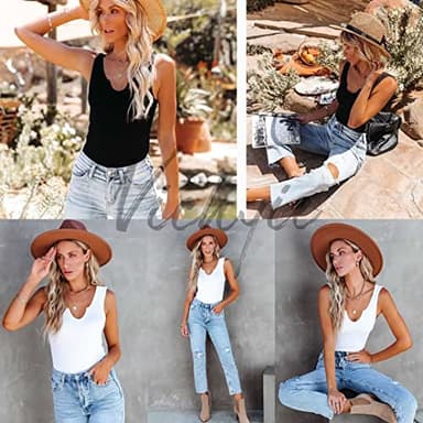 VICHYIE Tank Tops for Women Summer Sleeveless Shirts Ribbed Slim Fitted Sporty Workout Tops White XL - Image 7