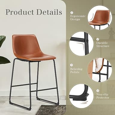 DUMOS 26 Inch Counter Height Bar Stools Set of 4, Modern Faux Leather High Barstools with Back and Metal Leg, Bar Chairs for Kitchen lsland, Brown - Image 4