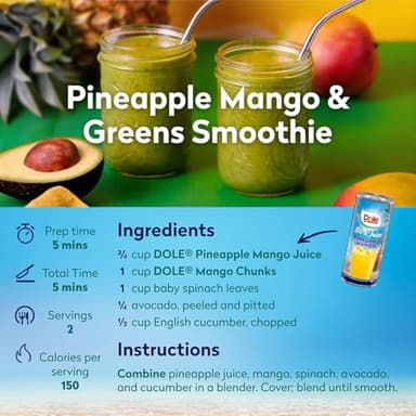 Dole 100% Pineapple Mango Juice, No Added Sugar, Excellent Source of Vitamin C, 100% Fruit Juice, Packaging May Vary, 8.0 Fl Oz (Pack of 24) - Image 6