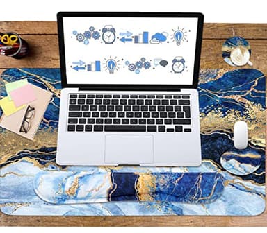 4-in-1 Large Gaming Mouse Pad, Keyboard Wrist Rest Pad & Wrist Support Mousepad Set, Extended Desk Pad Waterproof Desk Mat for Home Office Study Game - Blue Gold Marble - Image 5