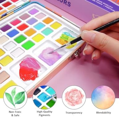 138 Colors Watercolor Paint Set, Travel Watercolor Set with Mini Palette, Brushes, and Watercolor Sheets– Non-Toxic, High-Pigment Art Supplies for Artists, Amateur Hobbyists and Painting Lovers - Image 6