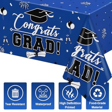 FLUBARE Graduation Tablecloth Party Decorations 2025, Gongrats Grad Tablecover for Class of 2025 Graduation Party Supplies, Class Blue Table Cloths, 54" x108" (Blue) - Image 7