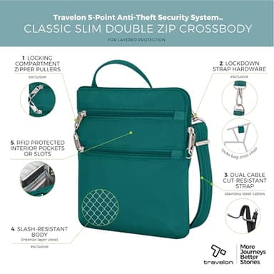 Travelon Anti-Theft Classic Slim Double Zip Crossbody - Image 3