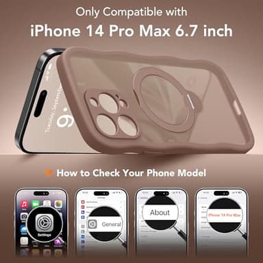 GolbinBox for iPhone 14 Pro Max Case for Women,[Compatible with Magsafe][360° Spin Magnetic Stand][Cute Wave Edge][Military-Grade Protection] Translucent Matte Phone Case for iPhone 14 ProMax, Brown - Image 2