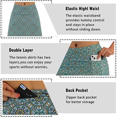 beroy Women Skorts Skirts with Three Pockets,Skirted Leggings for Women(L Green) - Image 3