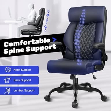BestGlory High Back Executive Office Chair - Ergonomic Computer Desk With Rocking Function, Leather Managerial With Adjustable Flip-Up Armrests and Lumbar Support - Image 8
