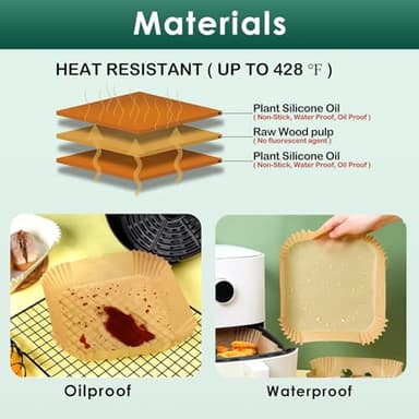 Air Fryer Paper Liners: 125Pcs Parchment Paper, Air Fryer Liner Disposable, Oilproof Waterproof Airfryer Basket Liner Square (6.5inch) - Image 4