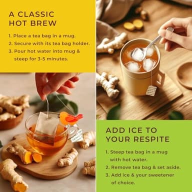 Gya Tea Co Turmeric Ginger Tea Bags (20 Bags) - Decaf Ginger Turmeric Tea For Body Comfort & Digestion Health - Fruit & Herbal Blends - Image 7