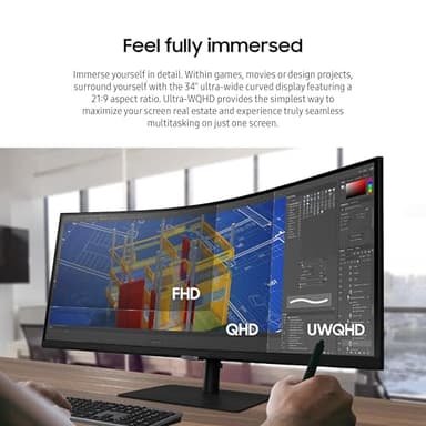 SAMSUNG Viewfinity S65UA Series 34-Inch Ultrawide QHD Curved Monitor, 100Hz, USB-C, HDR10 (1 Billion Colors), Height Adjustable Stand, TUV-certified Intelligent Eye Care (LS34A654UBNXGO),Black - Image 3