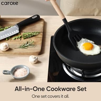 CAROTE 25pcs Pots and Pans Set Non Stick, Cookware Sets, Kitchen Set, Oven/Dishwasher/Fridge Safe, Space Saving Pots Set, Nonstick Set with Versatile Detachable Handle with Knife Set, Jet Black - Image 5