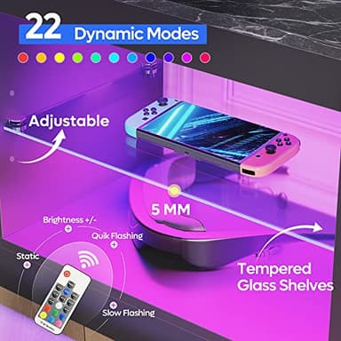 Bestier Entertainment Center LED Gaming TV Stand for 55+ Inch TV Adjustable Glass Shelves 22 Dynamic RGB Modes TV Cabinet Game Console PS4, Black Marble - Image 3