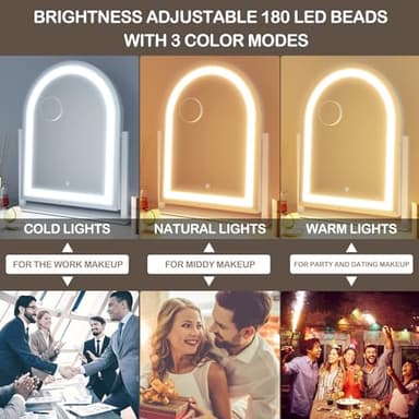 Gvnkvn Lighted Makeup Mirror, Hollywood Vanity Mirror with Lights, Three Color Lighting Modes, and Detachable 10X Magnification Mirror, Smart Touch Control, 360°Rotation (15.2in White) - Image 2