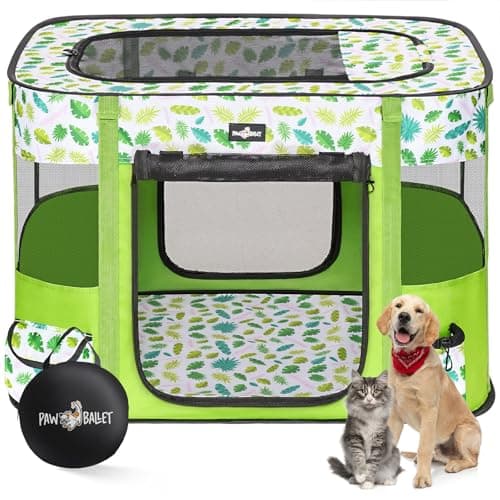Paw Ballet Dog Playpen, Foldable Cat Playpen with Carrying Case, Exercise Dog Playpen Kennel Tent Crate Cage with Removable Zipper Shade Cover for Kitten Puppy Outdoor Indoor Use, L - Image 1