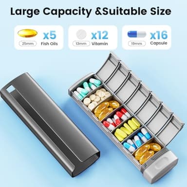Daviky Metal Travel Pill Organizer, Premium Aluminum Pill Box 7 Day, Weekly Daily Pill Case, Stylish&Cute Pill Holder for Medicines, Supplements and Vitamins (Gray) - Image 2