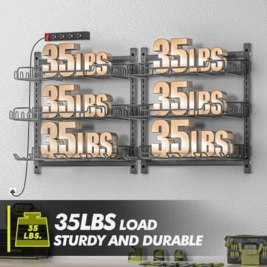 Amoowis Power Tool Organizer with Charging Station, 4 Outlet Power Strip, 5 Min Fast Assembly ＆ Max 35lb by Heavy Duty 2 Pack, 8 Slots for Drill Holder in Garage/Pegboard Suitable for Husband Birthday - Image 6