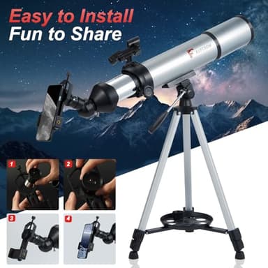 Telescope for Kids Adults 80mm Aperture 600mm Refractor Telescopes High Magnification Astronomical Telescope for Beginner, Telescopio with Phone Adapter Carrying Bag Tripod - Image 5