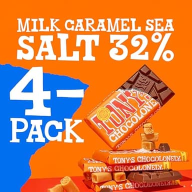 Tony's Chocolonely 32% Milk Chocolate Caramel Sea Salt Bars, 6.35 Oz, 4 Bars - Image 4