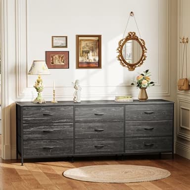 Huuger 63 Inch Dresser for Bedroom, Dresser for Closet with 9 Drawers, Large TV Stand for 55, 65, 70 Inch TV, Entertainment Center, Wide Long Chest of Drawers, Charcoal Black Wood Grain Print - Image 8
