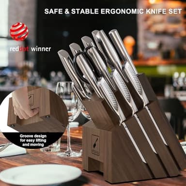 imarku Knife Set, 16PCS High Carbon Stainless Steel Kitchen Knife Sets with Block Ultra Sharp Knife Block Set, Japanese Knife Set with Dotted Non-slip Ergonomic Handle, Dark Brown, Best gifts - Image 3