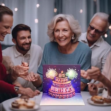 Yinqing 81st Birthday Cards, Light and Music Birthday Cake Happy Birthday Card, 3D Pop Up Birthday Gift Greeting Card for Women Men Wife Husband Mom Dad Friends - Image 2