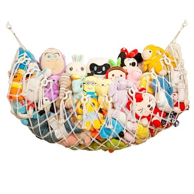 Amdermi Stuffed Animal Hammock Corner Wall Stuffed Animal Net or Hammock for Stuff Animal Storage Plush Toy Holder Boho Macrame Toy Display for Nursery Playroom Kid's Room - Image 1