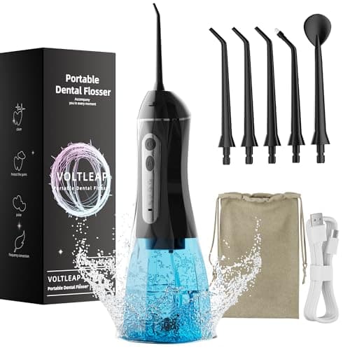 Water Flossers for Teeth, Electric Floss for Adults, Water Dental Picks for Teeth Cleaning and Flossing, Portable Flossers for Travel Size, Travel Bag and 4 Tips, IPX7 Waterproof - Black - Image 1