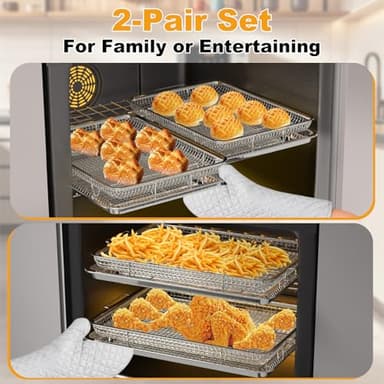 Air Fryer Basket for Oven 15.7"x11.8", 2-Pair Set Large Air Fryer Basket and Tray Stainless Steel Oven Air Fryer Accessories Pan Rack for Cooking Baking and Broiling - Image 5