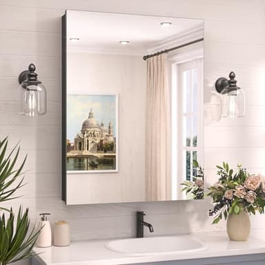 TokeShimi 24 x 32 Mirrored Medicine Cabinet Recessed or Surface Mount, Aluminum Tempered Bathroom Medicine Cabinet with Mirror with Storage Black Stepless Adjustable Metal Shelves Farmhouse - Image 1