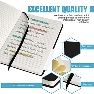 EMOMAS Lined Journal Notebook, (Black), 160 Pages, Medium 5.7 inches x 8 inches - 100 gsm Thick Paper, Hardcover - Image 3