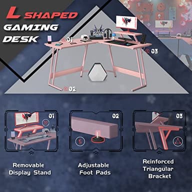 Homall Pink L Shaped Gaming Desk Computer Corner PC Desk Table with Large Monitor Stand for Home Office Studying Writing Workstation, Gift for Girls and Women (Pink, 51 Inch) - Image 6