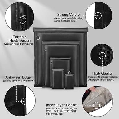 yaokvide Large Faraday Bags- 5 Pack Faraday Cages for Laptops & Tablets & Phones & Car Keys, Faraday Key Fob Protector, Fireproof & Waterproof Anti-theft Signal Blocking Pouch - Image 5