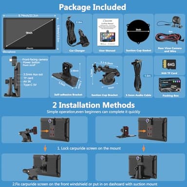 CARPURIDE W905 Portable Carplay & Android Auto, 9'' Touch Carplay Screen for Car, 4K Dash Cam,1080p Backup Camera, Car Play Navigation with Mirror Link/Siri/FM/Bluetooth/Light Sensor, for 12-24V - Image 9