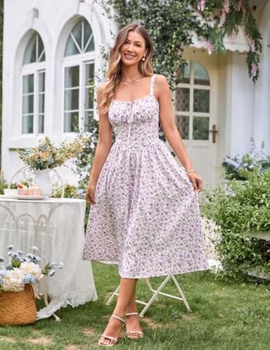 Scarlet Darkness Summer Corset Dress for Women Ruched Bust Floral Dresses Green Purple Floral XXL - Image 2