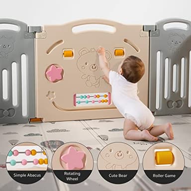 UANLAUO Baby Fence, Foldable Playpen, 18 Panel Extra Large Playpen for Babies Toddlers Infant, Safety Material Portable Play Yards with Gate, NO Gaps Play Area Indoor Outdoor Use, Grey+Cream - Image 5