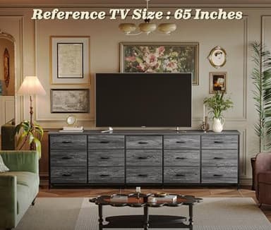 Huuger 78.7 inch Long Dresser for Bedroom, 15 Drawer Fabric Dresser for Closet, Large TV Stand for 65, 75, 85 inch TV, Wide Chest of Drawer with Storage, 78.7" W x 12.9" D x 26.7" H, Grey - Image 7