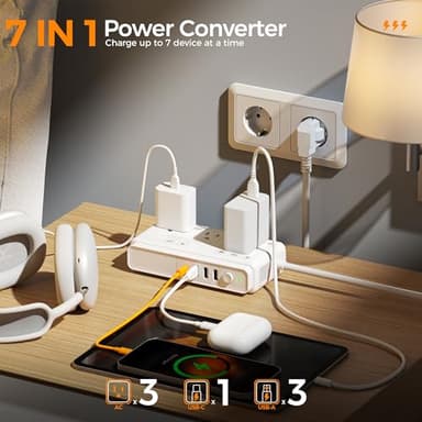 220V to 110V Voltage Converter, TESSAN Universal Travel Adapter with 4 USB Charger (1 USB C), 3 AC Sockets and EU/UK/AU/IT Plug Power Adaptor, Step Down Transformer Outlet Converters for International - Image 3