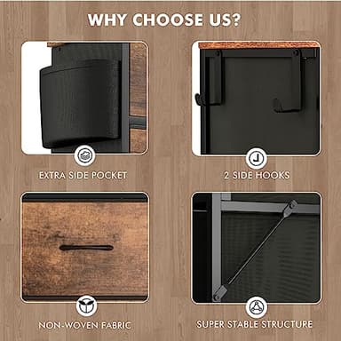 Lulive Dresser for Bedroom with 12 Drawers, Tall Dresser Chest of Drawers with Side Pockets and Hooks, Fabric Dresser Storage Tower for Closet, Hallway, Living Room (Rustic Brown) - Image 6