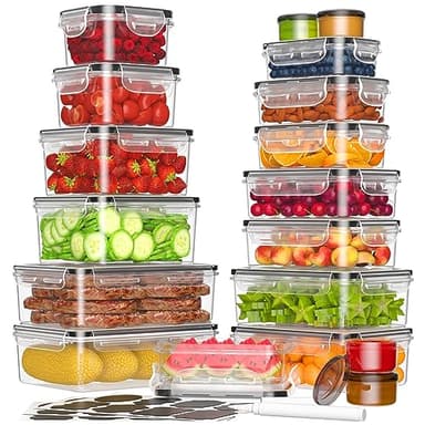 KEMETHY 36-Piece Food Storage Containers with Lids(18 Container & 18 Lid), Plastic Food Containers for Pantry & Kitchen Storage and Organization, BPA-Free, Leak Proof, Reusable with Labels & Pen - Image 1