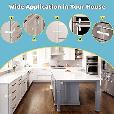 4our Kiddies Child Safety Cabinet Locks for Babies (6 Pack), Child Proof Latches for Cabinets and Drawers Doors, Baby Proofing Cabinet Strap Locks for Cupboard and Closet with 6 Pcs Extra 3M Adhesives - Image 5