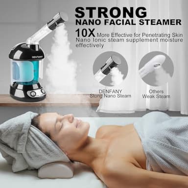 Facial Steamer - DENFANY Nano Ionic Face Steamer with Extendable 360° Rotating Arm - Portable Facial Steamer for Personal Care at Home or Salo (Black) - Image 3