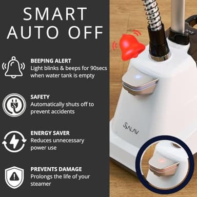 SALAV® Heavy Duty Smart Auto Shut-off Commercial Full-Size Garment Steamer, Beeping Alert when Water Runs out, Foot Pedal Control, XL 3L (101.5 oz) Tank, 1800 watts, 90+min of Continuous Steam, White - Image 4
