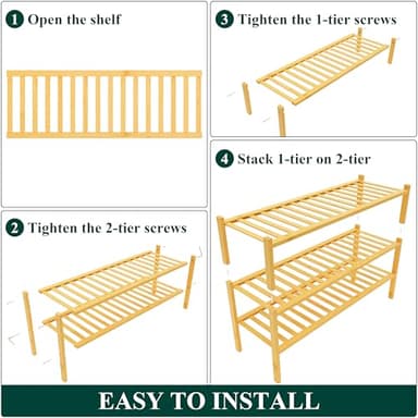 Smiry Shoe Rack, 3 Tier Long Bamboo Shoe Organizer, Stackable Free Standing Wooden Shoe Storage Shelf for Closet, Entryway, Front Door Entrance, Natural - Image 6