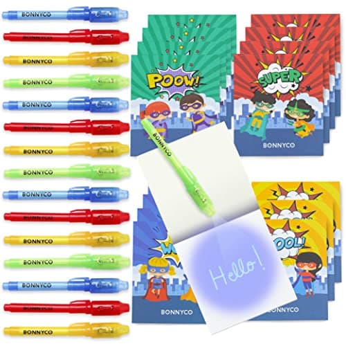 BONNYCO Invisible Ink Pen, Notebook Pack 16 Superhero Party Favors | Super Hero Party Favors for Kids Goodie Bags Stuffers Pinata Stuffers Classroom Prizes Return Gifts for Kids Birthday Student Gifts - Image 1