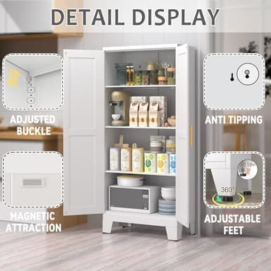 GAIOUS 61.02" Pantry Cabinet, Kitchen Pantry Storage Cabinets with Adjustable Shelves and Feet, White Pantry Storage Cabinet for Kitchen, Dining Room, Living Room and Bathroom (White) Metal - Image 3