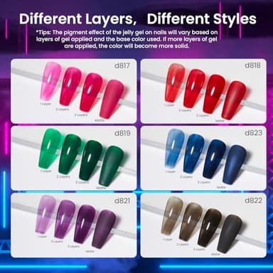Beetles Jelly Gel Nail Polish Set - Jelly Magic Gel Polish, 6 Colors Pink Red Black Blue Green Purple Halloween Fall Gel Polish Kit Sheer Translucent Effect Soak Off UV Manicure DIY Gift for Women - Image 5