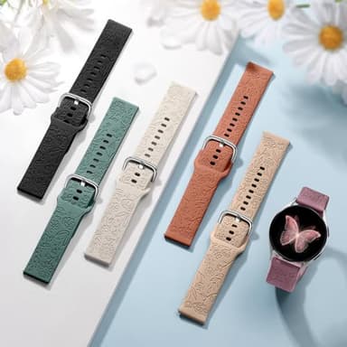 SNBLK Floral Engraved Bands Compatible with Samsung Galaxy Watch 7 Band 6 5 4 Active 2 40mm 44mm/5 Pro/Watch 6/4 Classic, 6Pack 20mm Cute Flower Soft Silicone Sport Strap for Samsung Watch Bands Women - Image 3