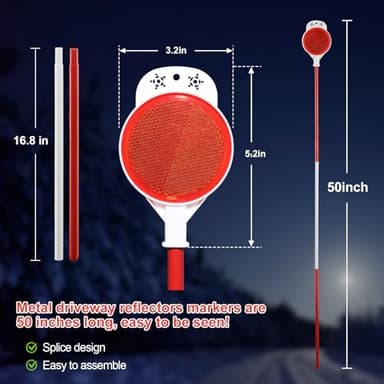Driveway Markers, 8 Pack 0.5 Inch Diameter Metal Poles Double Side Driveway Reflectors Markers for Walkways, Snow Stakes with Reflective Tape, Easy Visibility - Image 6