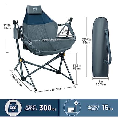 TIMBER RIDGE Hammock Camping Chair with Adjustable Backrest, Heavy Duty Folding Hammock Chair Supports 300lbs, Portable Hammock Chair for Camping, Travelling and Patio, Blue - Image 3