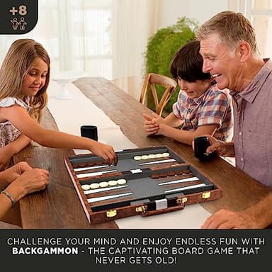 Large Backgammon Sets for Adults - Classic Board Games for 2 Players Adults and Kids - Premium Backgammon Set 15 inch Board and 32 Backgammon Pieces in Quality PU Leather Case - Gift for Man - Image 9